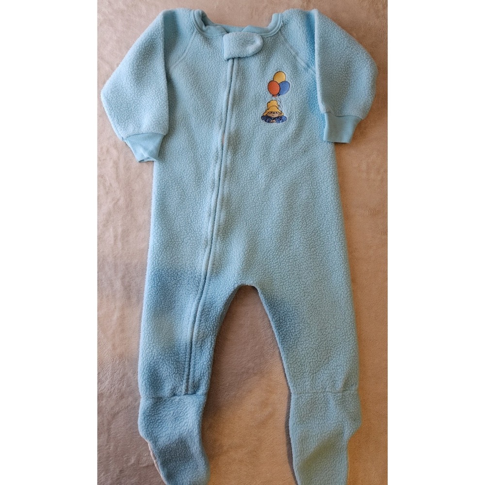 Vintage Paddington‎ Bear Baby Fleece Sleeper XL 18-24M Blue Zip One-Piece USA
